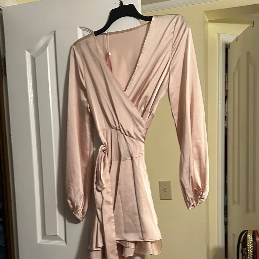 Kara Cham Elegant Pink Satin Wrap Dress